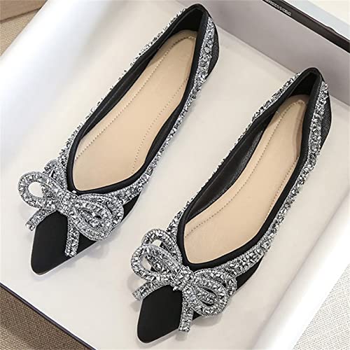 TN TANGNEST Women's Pointed Toe Flats Rhinestone Bow Flat Dress Shoes Comfortable Slip on Flat Shoes2