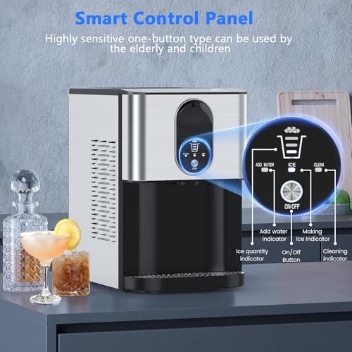Image of Kndko Nugget Ice Makers Countertop, 44lbs /24H Pebble Ice Machine with Self-Cleaning Dispenser, Soft Chewable Pellet Ice, 3.3lbs Storage for Home /Kitchen /Office /Party, Silver