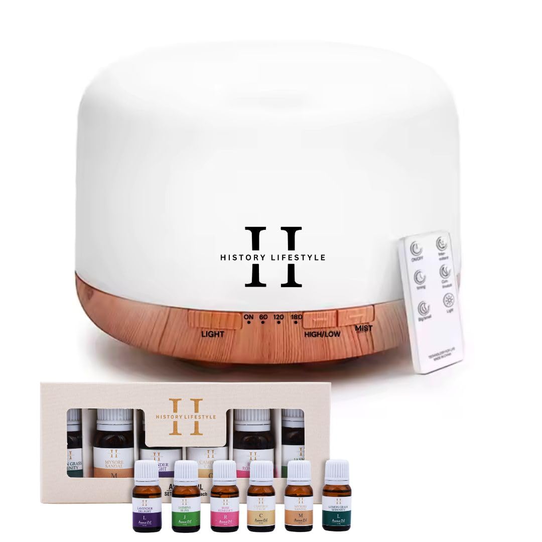 500ml Premium Aroma Diffuser for Home Fragrance Night lamp for Bedroom Essential Oil Diffuser for Home Fragrance humidifier,Vaporiser,Air Purifier (Light Wood) Free Jasmine Oil * 2