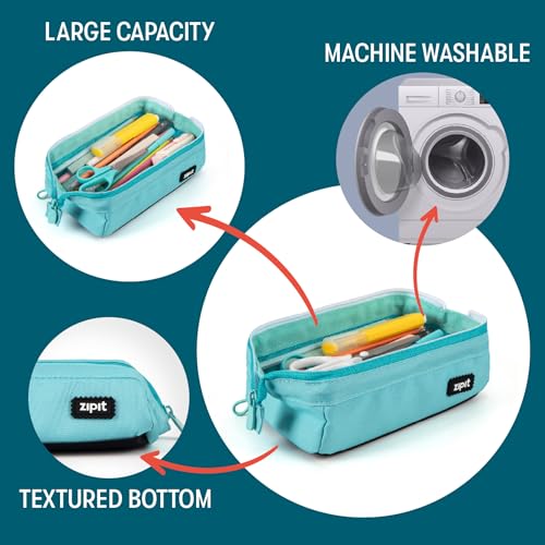 Image of ZIPIT: Lenny Pencil Case - Light Teal - Large Storage Capacity Zipper Pouch, Makeup-Stationery Bag, School-Travel, Washable Polyester, Kid-Teen-Adult