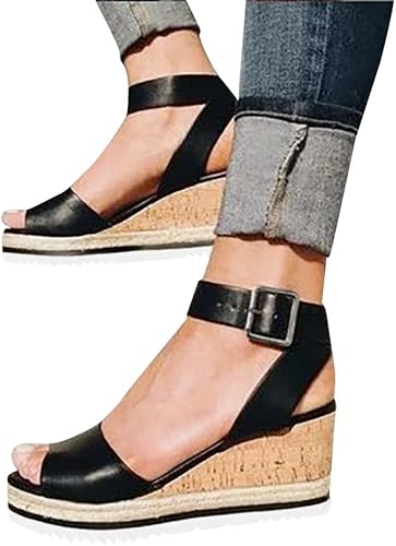 Sandalias cómodas para mujer de verano sandalias de cuña para mujer sandalias de cuña con correa al tobillo sandalias de cuña para mujer