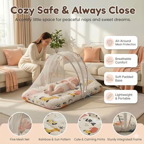 Image of StarAndDaisy 3 in 1 Baby Bedding Set for New Born Baby, Bed Mattress with Mosquito Net & Neck Pillow, Sleeping Nest Travel, Infant Toddler Bed Set Gifts for Baby Boy Girl 0-12 Months
