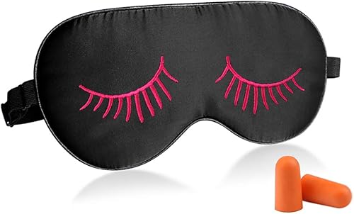 Fitglam Máscara de dormir de seda natural con tapones para los oídos, máscara para los ojos para hombres, mujeres, adolescentes, SM004-RE, Estándar,
