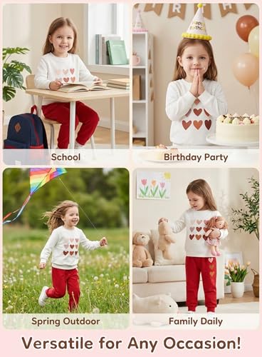 Image of Cute Toddler Girls Sweatsuit - Casual Heart Print Child Clothes Fall Outfit