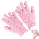 1 a Pair Exfoliating Gloves - Bamboo Shower Gloves - Bath and Body Exfoliator Mitts - Scrubs Away Ingrown Hair and Dead Skin - for Shower, Spa, Massage and Dead Skin Cell Remover - Pink