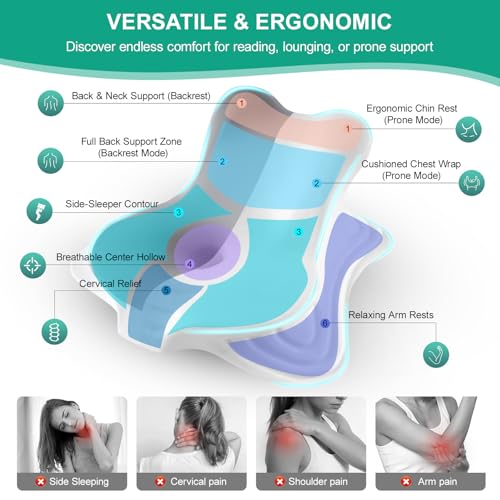 Image of MOONYOOY Ergonomic Reading Pillow for Bed, Premium Memory Foam Wedge Pillow for Prone, Leaning & Back Support, Cooling Ice Silk Cover for Couch & Headboard Relaxation - Grey