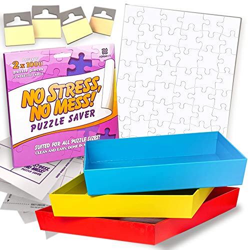 AGREATLIFE Puzzle Klebefolien Komplettset - 12 Starke Puzzle-Kleber + DREI Sortier-Unterlagen + 48-teiliges Blanko Puzzle zum Bemalen - Perfekt organisiert für 2000er Puzzle - Nie mehr Chaos!