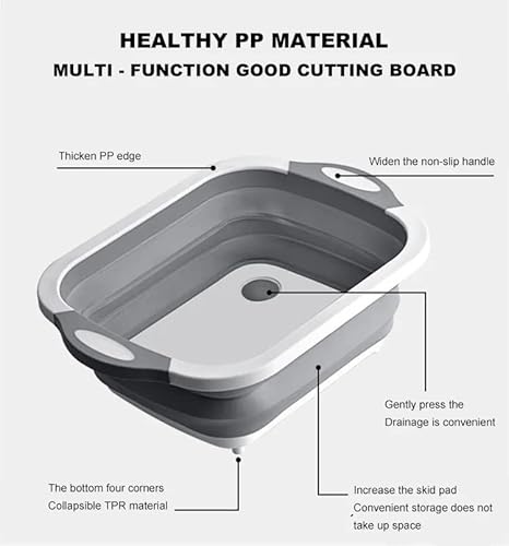 My Development 3-In-1 Collapsible Dish Tub | Multifunctional Foldable Cutting Board For Washing, Cutting, And Chopping | Collapsible Wash Basin | Grey #TOP3