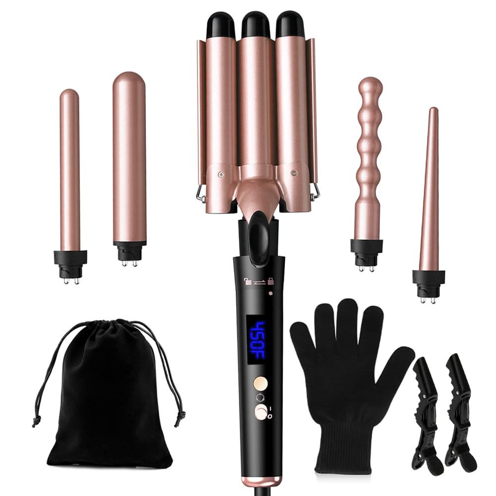 5 in 1 Curling Iron Set Curling Iron Wand with 3 Barrel Hair Crimper 1 1inch and 4