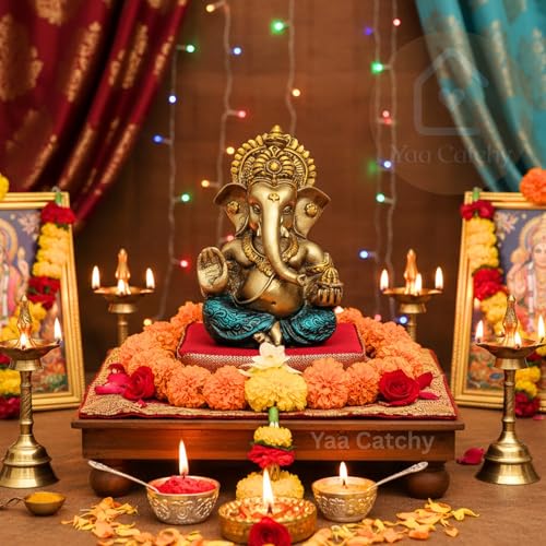 Image of Antique Gold Ganesha Idol Car Dashboard Idol Ganesha Murti Ganpati Idol for Home Decor Pooja Lord Ganesh Statue Gift for Office Desk Pooja Room (Ganesha Antique Gold)