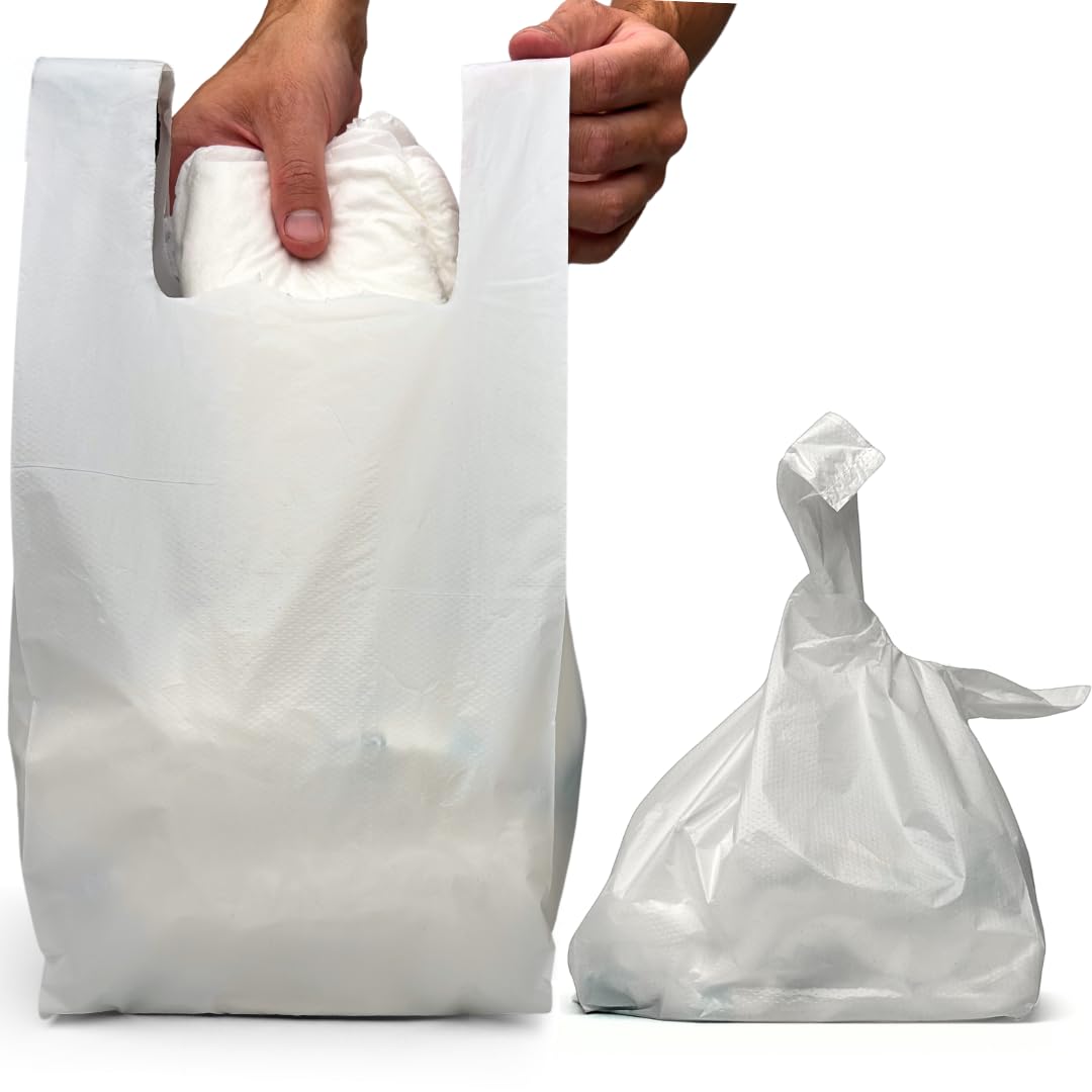 Adult Nappy Bags - 1000 Pack, 20% Thicker Sacks, Easy Tie Handles, Odour Free, Discreet White Plastic, Strong Sanitary Disposal Bag