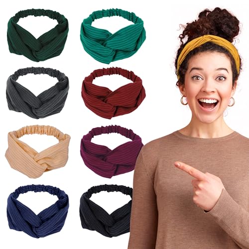 Image of LOTUS78 8 Pack Headbands - Soft Fabric Hair Bands for Women, Boho Headbands for Exercise & Yoga, Elastic Sweat Bands (Maroon Offspring)
