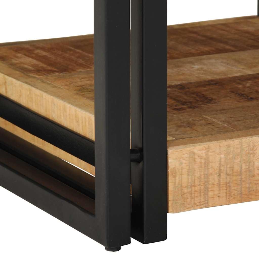 Massiver Mangoholz Nachttisch mit Eisen Gestell und Stauraum - Robuster Beistelltisch für Schlafzimmer und Wohnbereich mit stabiler Platte und elegantem Design