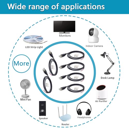 Image of 6Pcs 3.3Ft 22AWG USB 2.0 Male 2Pin Pigtail Cable, 3A 3V 5V 9V 12v 24v USB Type A 2 Core Bare Wire Open End Extension Cable with 6Pcs Quick Wire Cable Connector for DIY Repair Cable