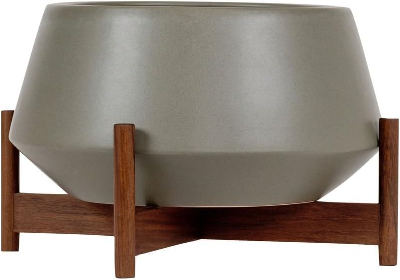 Ceramic Diamond Planter | Pebble/Wood Stand