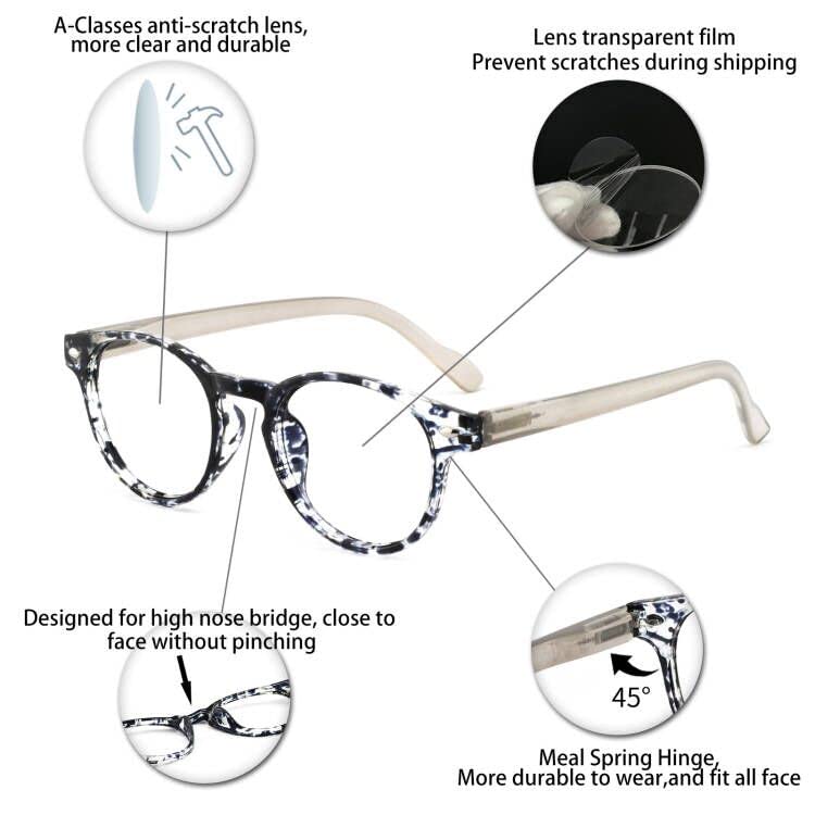 OCCI CHIARI Fashion Womens Reading Glasses 3.5 Round Readers for Women Magnifying Glasses Spring Hinge (Black Pattern, 350) - Image 4