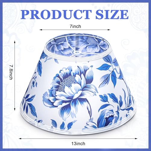 Tujoe Blue And White Medium Lamp Shade Chinoiserie Barrel Fabric Lampshade For Table Lamp And Floor Light 7 X 13 X 7.8 Inch Spider Model Wedding Bedroom Living Room Decoration thumb #2