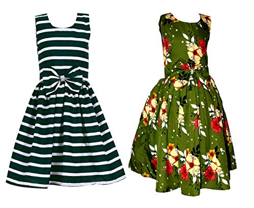 Image of Casual Frock for Baby Girls,Blue Printed and Olive Printed,Pack of 2