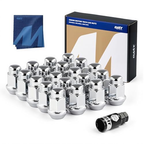 Orion Motor Tech 1/2-20 Lug Nuts with Cone Seat 3/4 19mm Hex 1.38x0.87 in. Chrome Plated Wheel Lug Nuts Compatible with Ford Mustang Explorer F-150 Dodge Ram 1500 Jeep Wrangler Set of 20