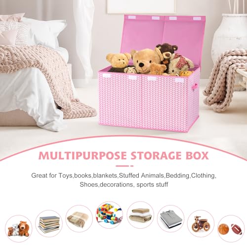 Image of Mayniu Extra Large Toy Box Chest with Dividers, 120L Sturdy Toy Storage Organizer Bin Boxes Basket for Kids, Boys, Girls, Living Room, Nursery, Bedroom, Playroom (26 inchx17 inch x17 inch, Pink)