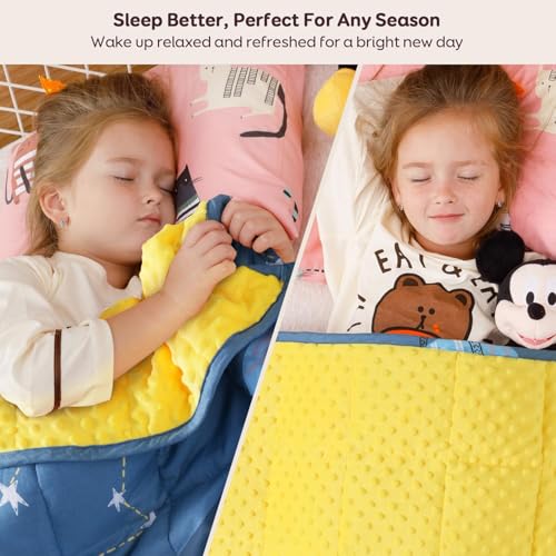 Uttermara Weighted Blanket 7 lbs, Ultra Cozy Minky Fleece and Cotton Sided with Cartoon Patterns, Reversible Heavy Blanket Great for Sleeping, 36x48 inches, Blue Star Moon