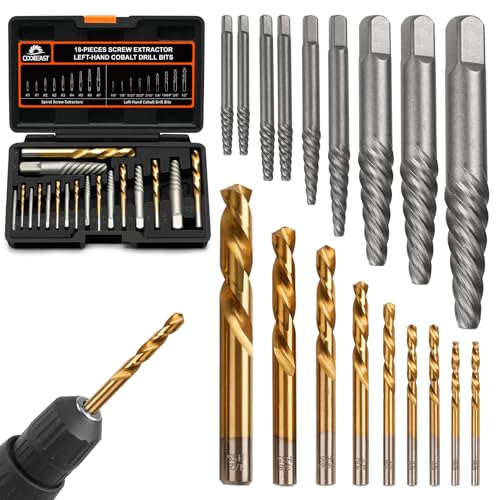 Coobeast 18pcs Screw Extractor Set and Left Hand Drill Bits For Removing Broken Bolt Extractor Kit, Easy Out Screw Extractor Set, Screw Remover Tool With Storage Case, Gifts for Men, Dad and Husband