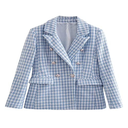 SUNRISE LIGHTING Dam hundtandsmönster dubbelknäppt tweed blazer kappa vintage långärmad klaffficka kvinnlig ytterkläder väst, Som bild, XS