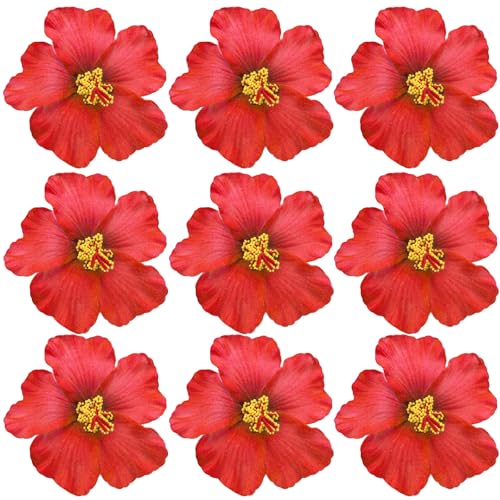 Arvintas 20PCS Red Hawaiian Faux Flowers Hibiscus Flowers Hawaii Party Summer Party DIY Foam Hibiscus Flower for Tabletop Decoration Favors Supplies (No Clip)