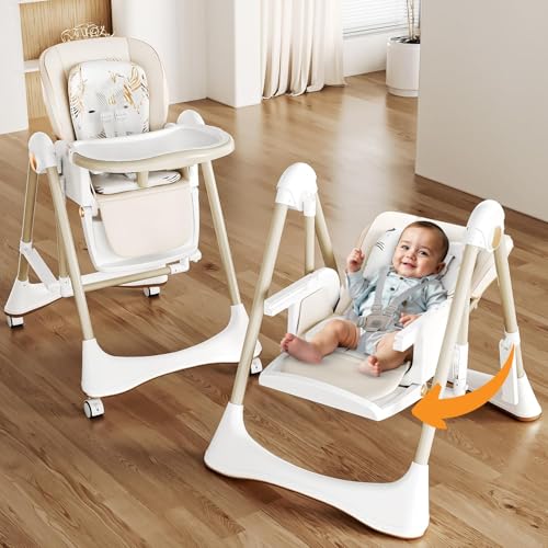 Image of Baybee Nivio 3-in-1 Convertible High Chair for Kids Adjustable Baby Feeding Chair with Swing, Recline, Detachable Tray, 5-Point Harness, Foldable Design, Multi-Height & Footrest Settings 6 Months to 5 Years Kids (White)
