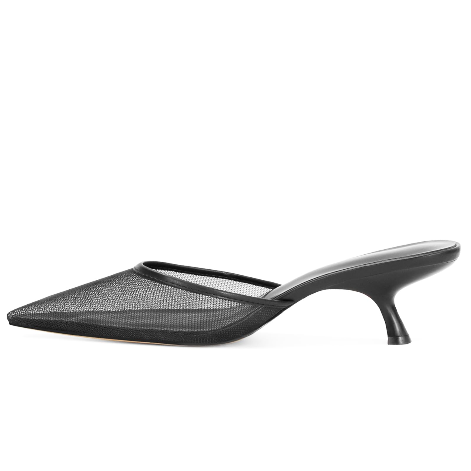 ZJGZF Mesh Kitten Heels Mules for Women Closed Pointed Toe