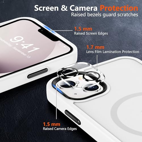 Image of MOCCA Magnetic Shockproof for iPhone 13 Case,Frosted White | 13ft Drop | Compatible with MagSafe | w / Screen & Lens Protectors | Anti-Slip Matte | Raised Camera & Screen Lip | Ultra-Slim