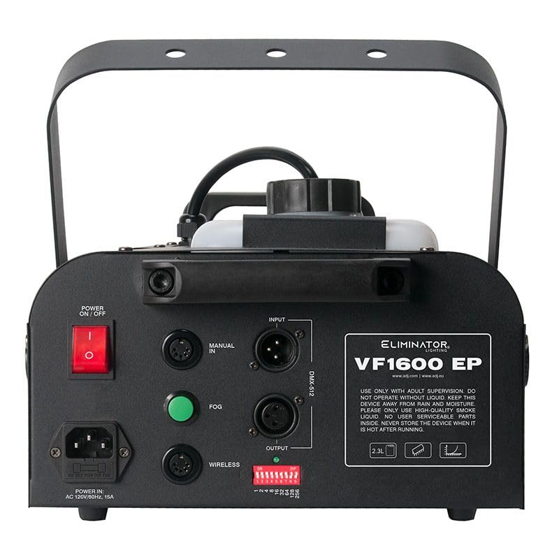 Paquete Audiosavings: Máquina de humo DMX Eliminator Lighting VF1600 EP de 1650 W con control remoto cableado y inalámbrico + 1 galón de líquido para humo Rockville RFJG miniatura 4