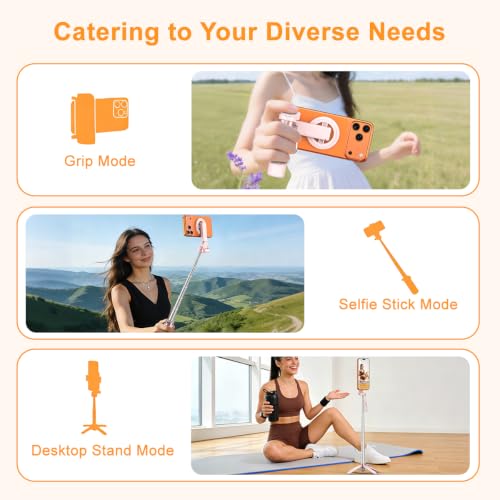 Image of Upgrated 5-in-1 Magnetic Selfie Stick with Remote for Cell Phone 360 Rotation.Can Transforms into Mini Tripod /Camera Grip /Handheld Stabilizer /Phone Stand.Extend to 25 inches