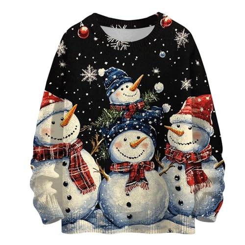 Damen Weihnachts Schneemann Motiv Sweatshirt Nadelstoff mit...