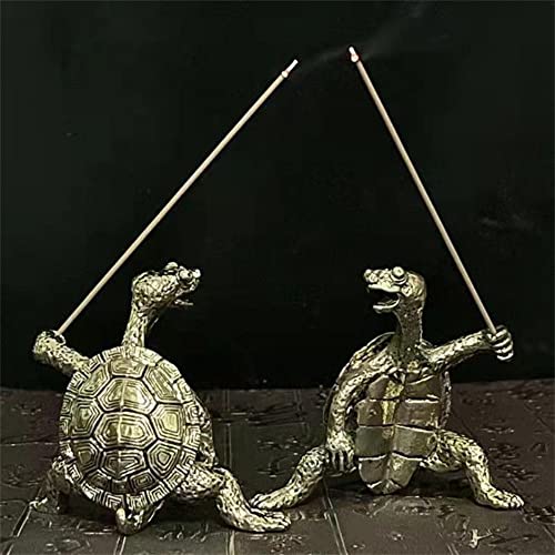 2Pcs Antique Copper Kung Fu Turtle Stick Incense Holder, Small Turtle Incense, Mini Cute Animal Statue Home Incense Holder #TOP2
