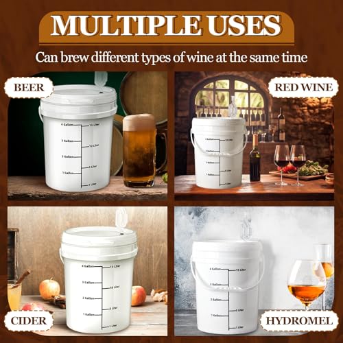 Image of Ziliny 4 Pcs White 5 Gallon Fermentation Bucket for Fermented Beverage