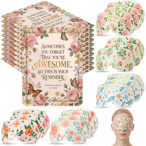 Loopeer 50 Pcs Inspirational Team Eye Mask Disposable for Dry Eyes Self Heating Warm Compress for Women Sleep Travel Essential Relaxing Gifts for Coworkers Friends Motivational Gift