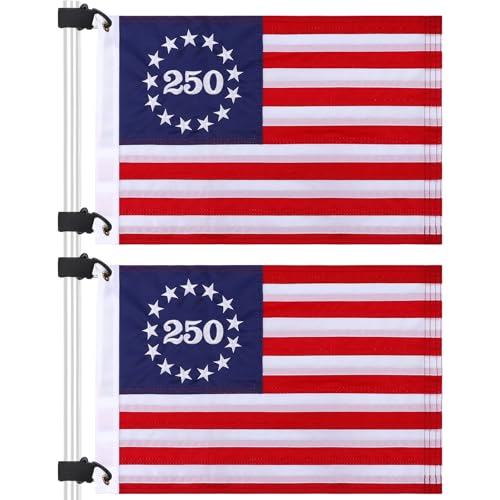 Gsbomzap 2PCS Golf Cart Flags 12 x 18 Embroidered American Flags for Golf Cart with Elastic Strap Bracket 250 Anniversary USA Flag Perfect for Golf Cart Boat Bike UTV Marine Outdoor Decoration