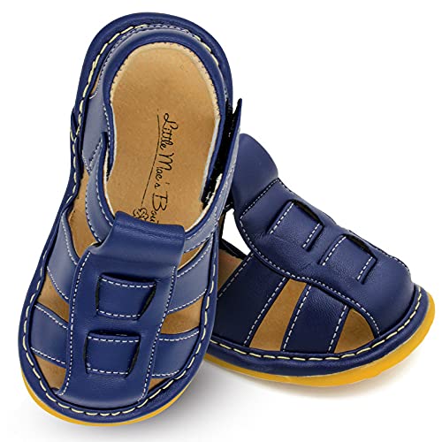 Little Mae's Boutique Navy Blue Fisherman Closed Toe Squeaky Sandals For Toddler Boys, Ideal Walking Sandals With Removable Squeaker & Adjustable Strap - Soft Sole Sandals For Little Boys (3) #TOP13