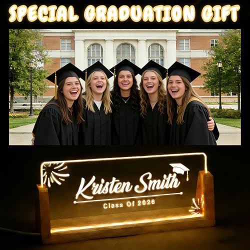 Image of Custom Name Plate for Desk, Personalized Light Up Acrylic Desk Name Plate, Personalized Graduation Gifts 2026 for Him Her, Class of 2026 Graduate Gift, High School College Grad Gift (Design10-Graduation)