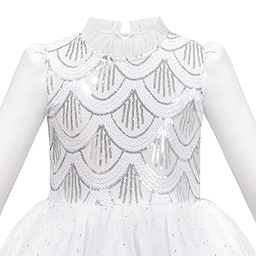 Sunny Fashion Girls Dress White Glitter Ruffle Tulle First Communion Party Pageant3