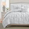 Swift Home Full Queen White 3-Piece Down Alternative Comforter Set Bedding Ruched 3D Floral Pintuck All-Season, Machine…