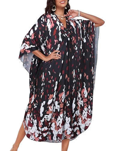 Kaftan Dresses for Women V Neck Caftans Long Batwing Sleeve Beach Cover Ups Summer Floral Print Dress3