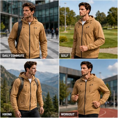Image of Spyder Mens Windbreaker Jacket - Hooded Lightweight Breathable Hiking | Water Resistant, Full Zip, Everyday Layer for Hiking, Commutes, Travel, Errands, and Cool-Weather Days