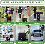 Chariot pliable + Panier à roulettes portable à grille collable avec roues rotatives durables, boîte de rangement pour camion à main avec poignée télescopique, 2 Straps élastiques pour le shopping, le bureau, le jardin