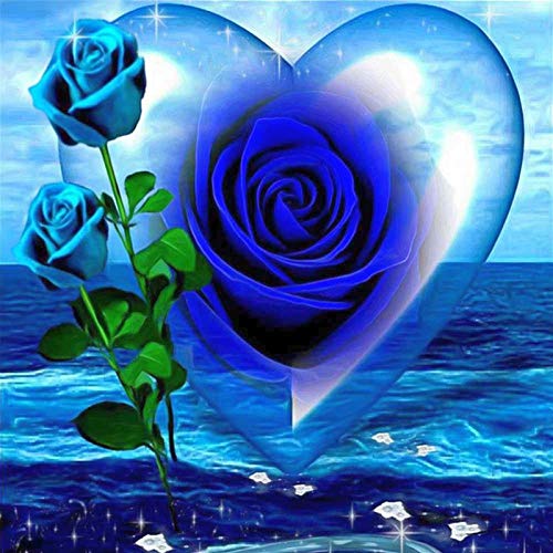5D Diamond Art Kits for Adults Kids, Blue Geord Blue Rose Full Drill Paint with Diamonds, Wall Paintings for Living Room Diamond Cross Stitch Arts Canvas for Home Decor 11.8x11.8 inch