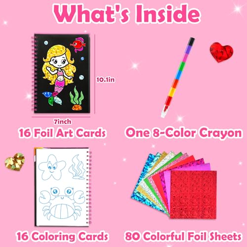 Image of FUNNYB&G Foil Art Crafts for Kids Ages 4-8: Valentines Crafts for Kids 2026,Birthday Gift for Girls,Art and Crafts Supplies,Party Favors,Creative Toys for Girls Boys 4 5 6 7 8 9 Years Old(Mermaids)