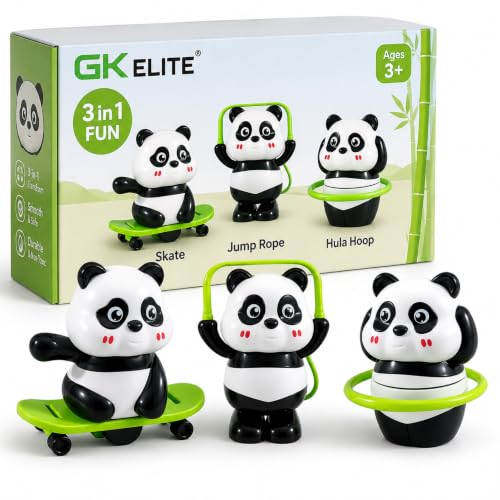 Image of GK ELITE Cute Panda Toy Action Figures Set of 3, Interactive Moving Panda Toys with Rotating Motion, Fun Animal Figurines for Kids, Playroom, Study Table, Office Desk and Gift Decoration