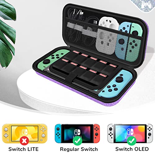 Image of Glitter Carrying Case for Nintendo Switch and Switch OLED Console,Purple Hard Travel Case Shell Pouch for Nintendo Switch Console & Accessories,Protective Carry Case Compatible with Nintendo for Girls