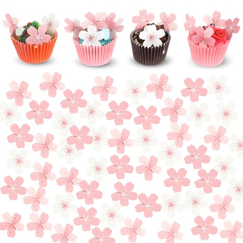 90pcs Edible Cherry Blossom Cupcake Topper Flowers for Cakes,Flower Cupcake Toppers Cupcake Toppers Decorations,for Wedding Birthday Baby Shower Party Supplies